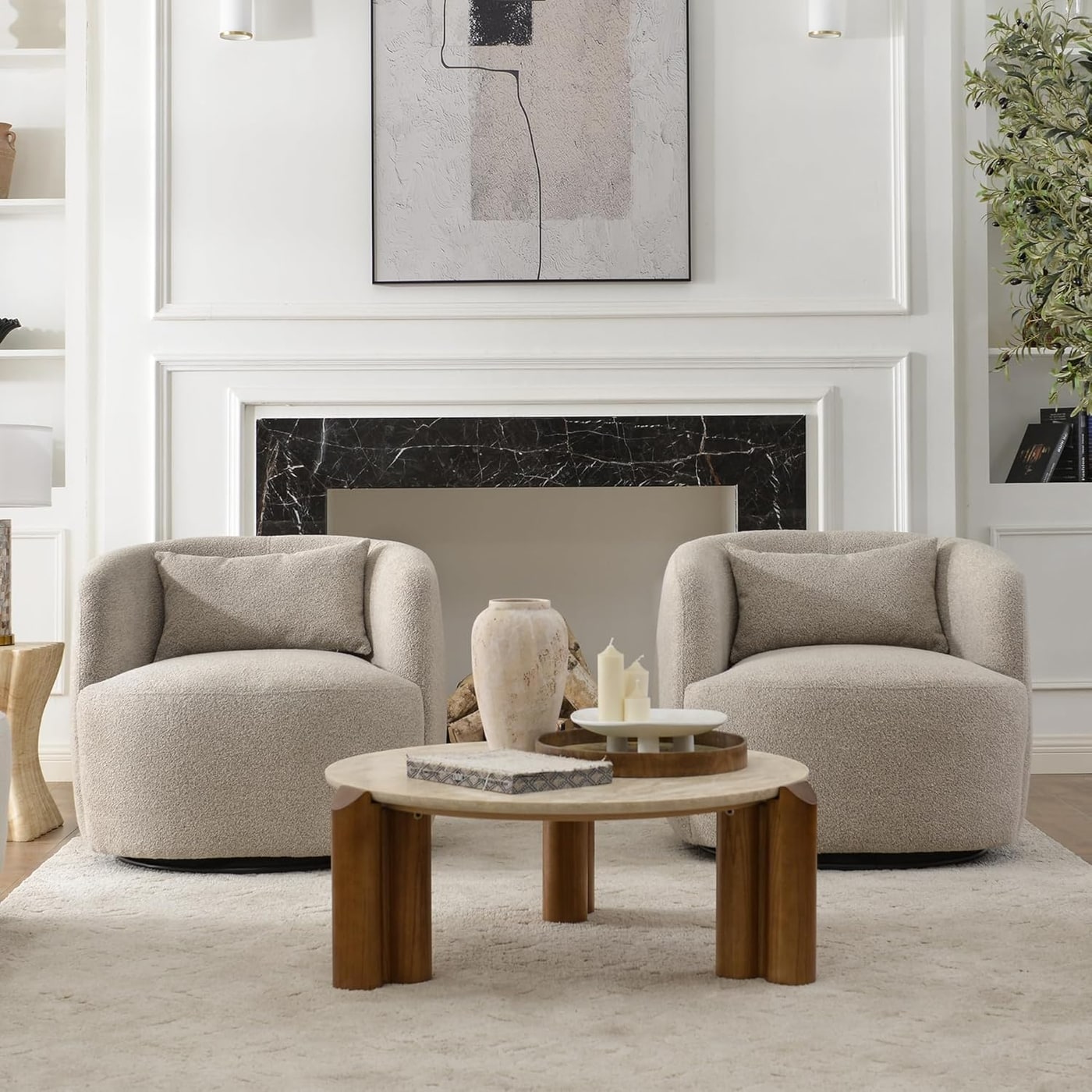 Wide Boucle Swivel Barrel Chair Set of 2 - Photo 3