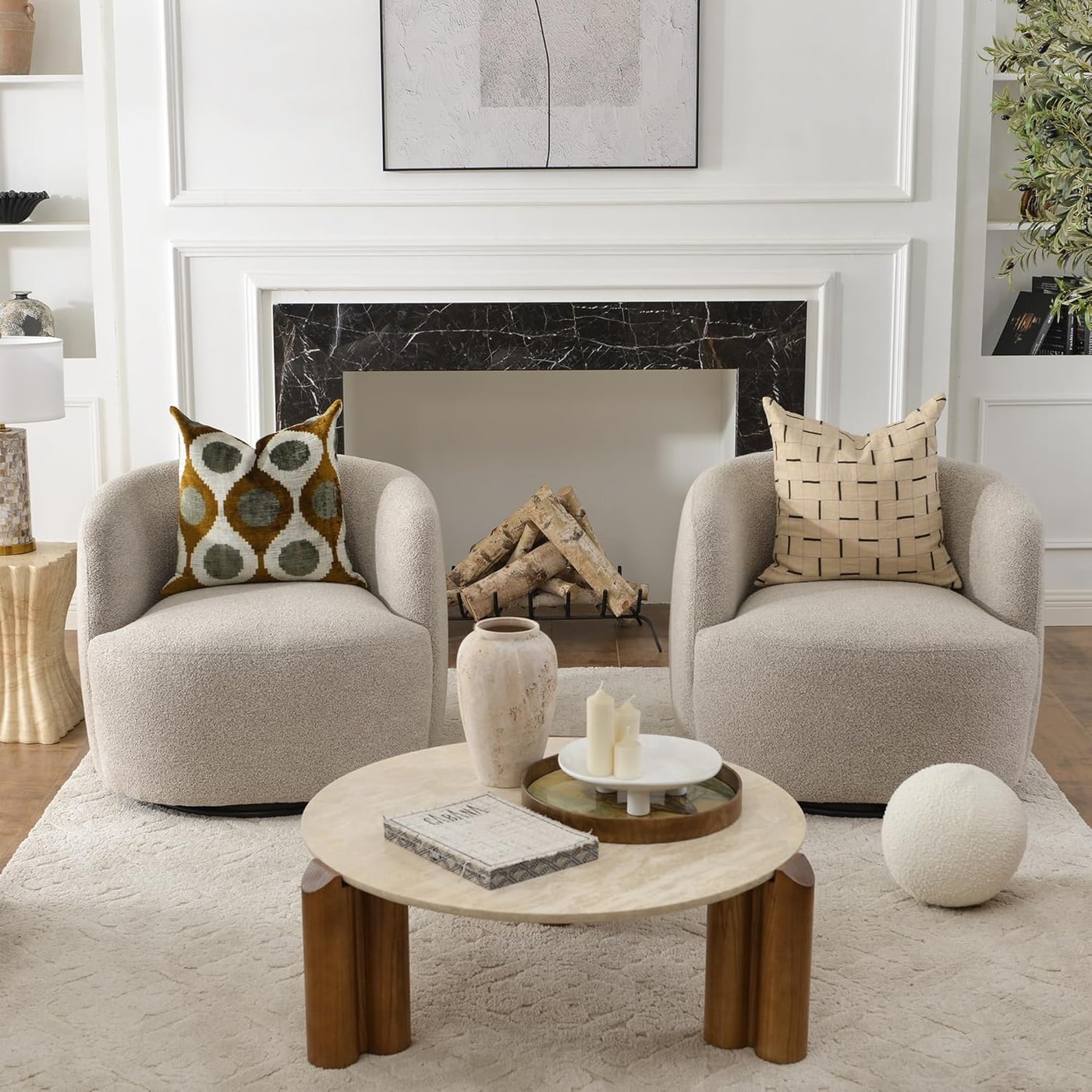 Wide Boucle Swivel Barrel Chair Set of 2 - Photo 4