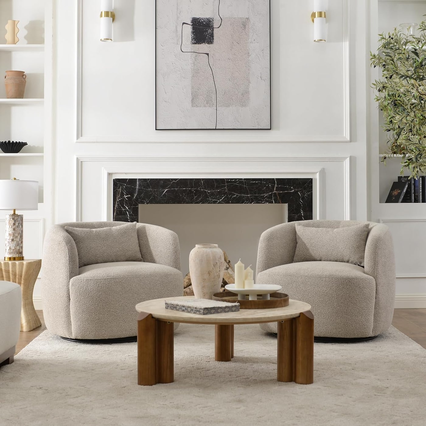 Wide Boucle Swivel Barrel Chair Set of 2