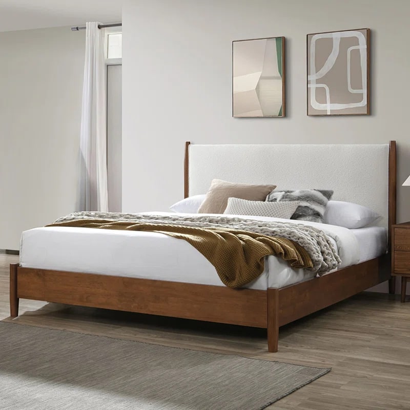 Bouclé Upholstered King Bed with Round Tapered Legs