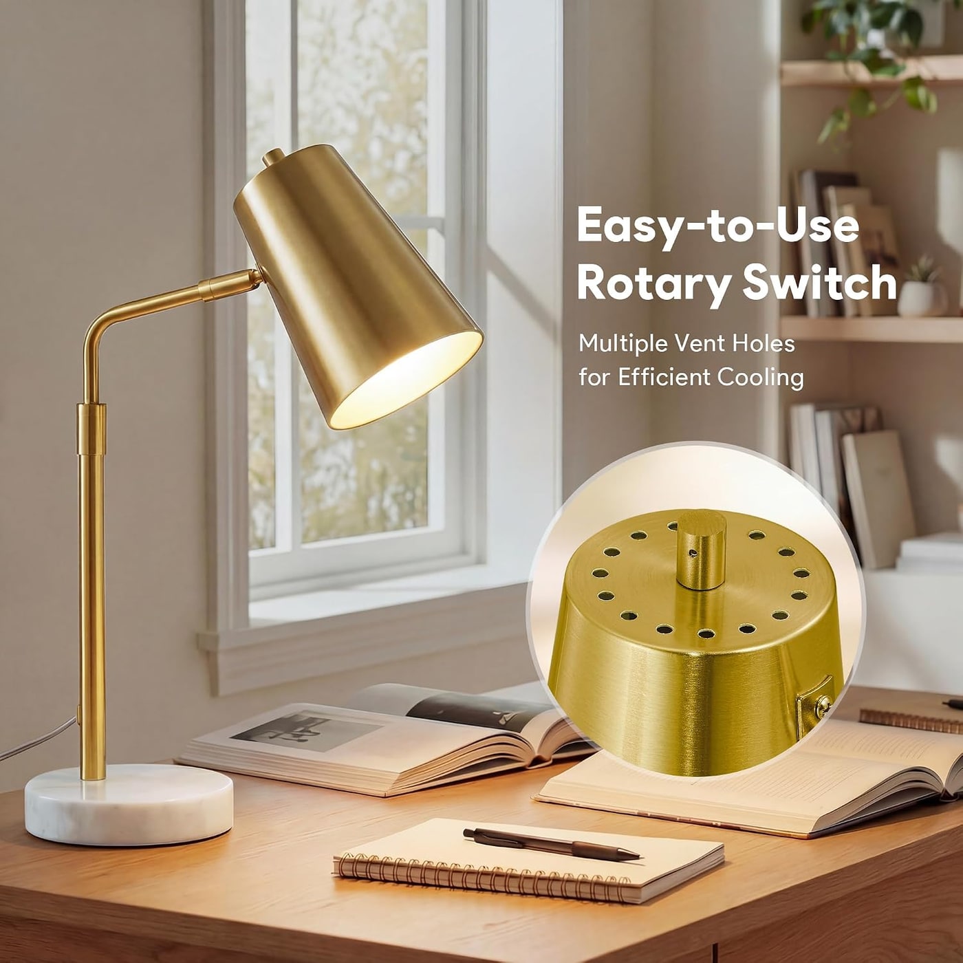 Adjustable Brass Desk Lamp with Marble Base - Photo 2