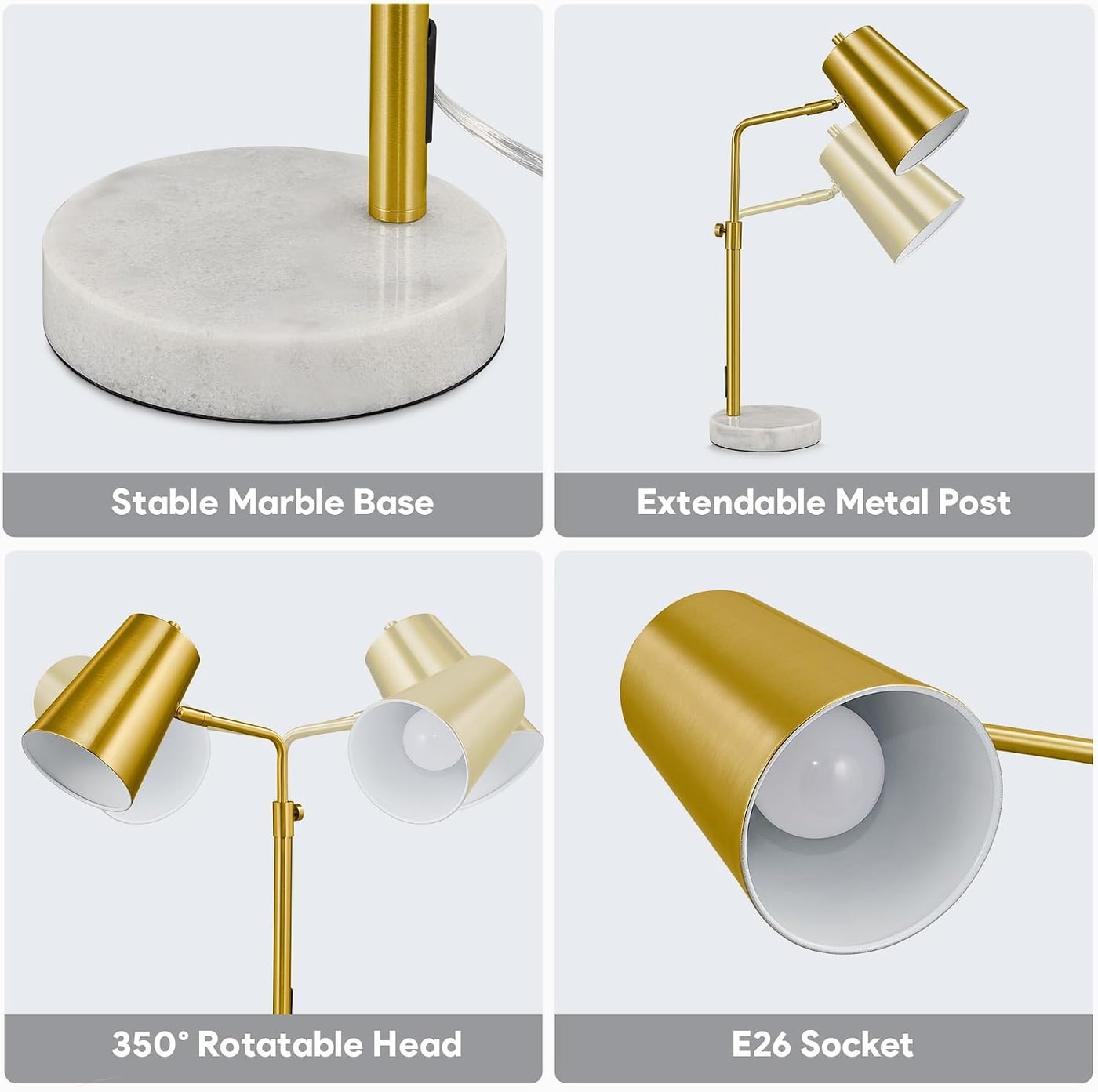 Adjustable Brass Desk Lamp with Marble Base - Photo 4