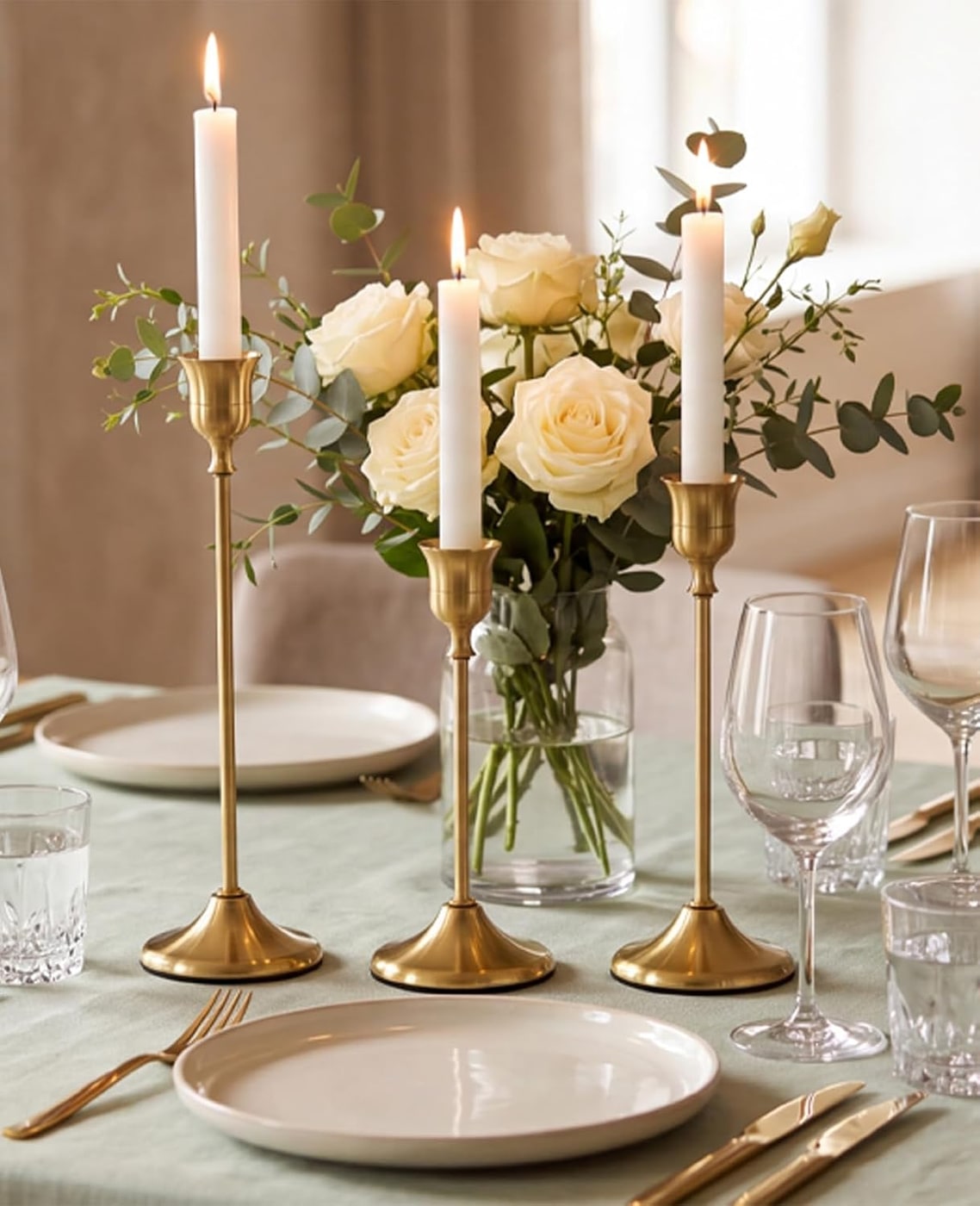 Weighted Brass Taper Candlestick Holders, Set of 6 - Photo 2