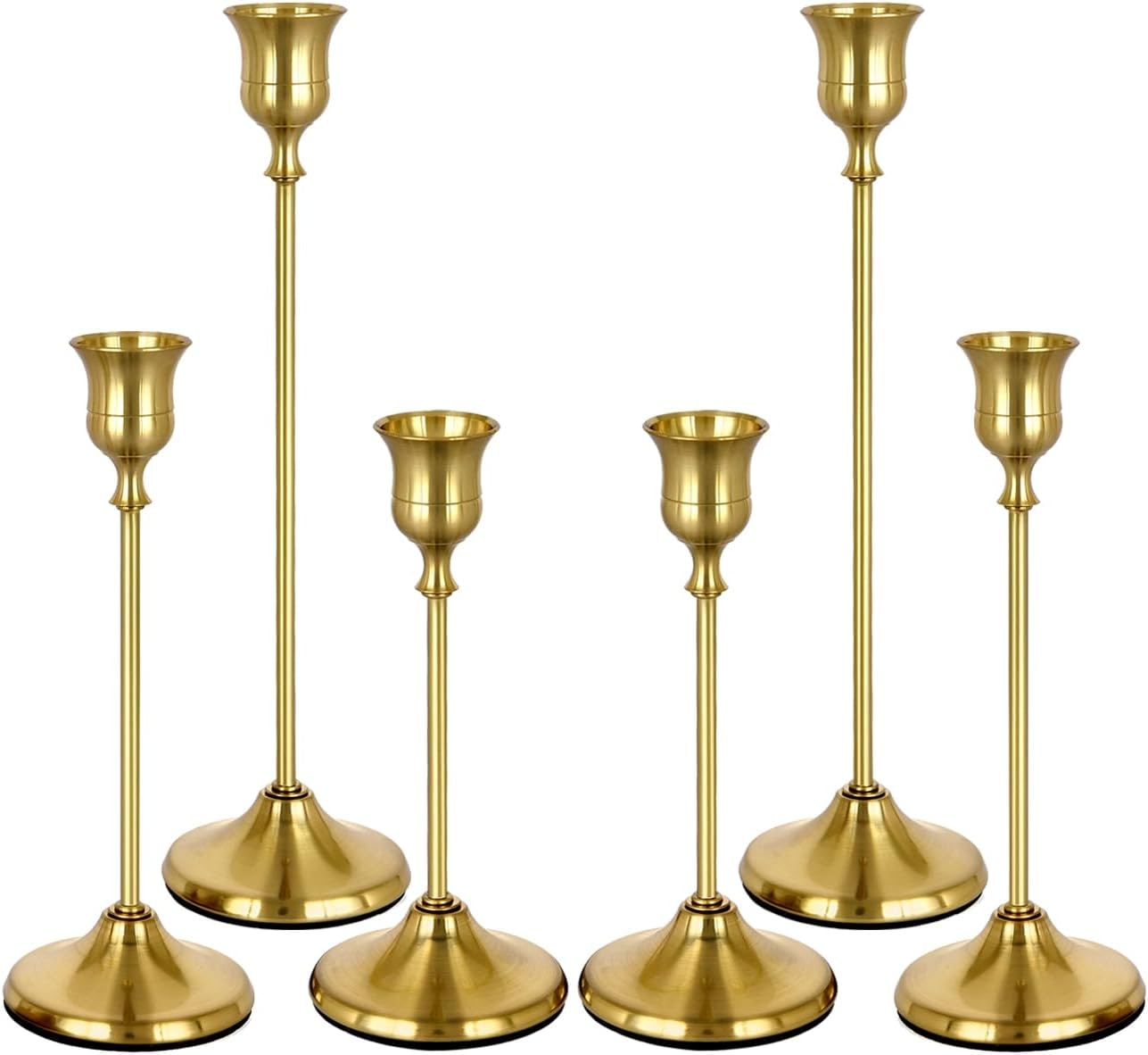 Weighted Brass Taper Candlestick Holders, Set of 6 - Gold