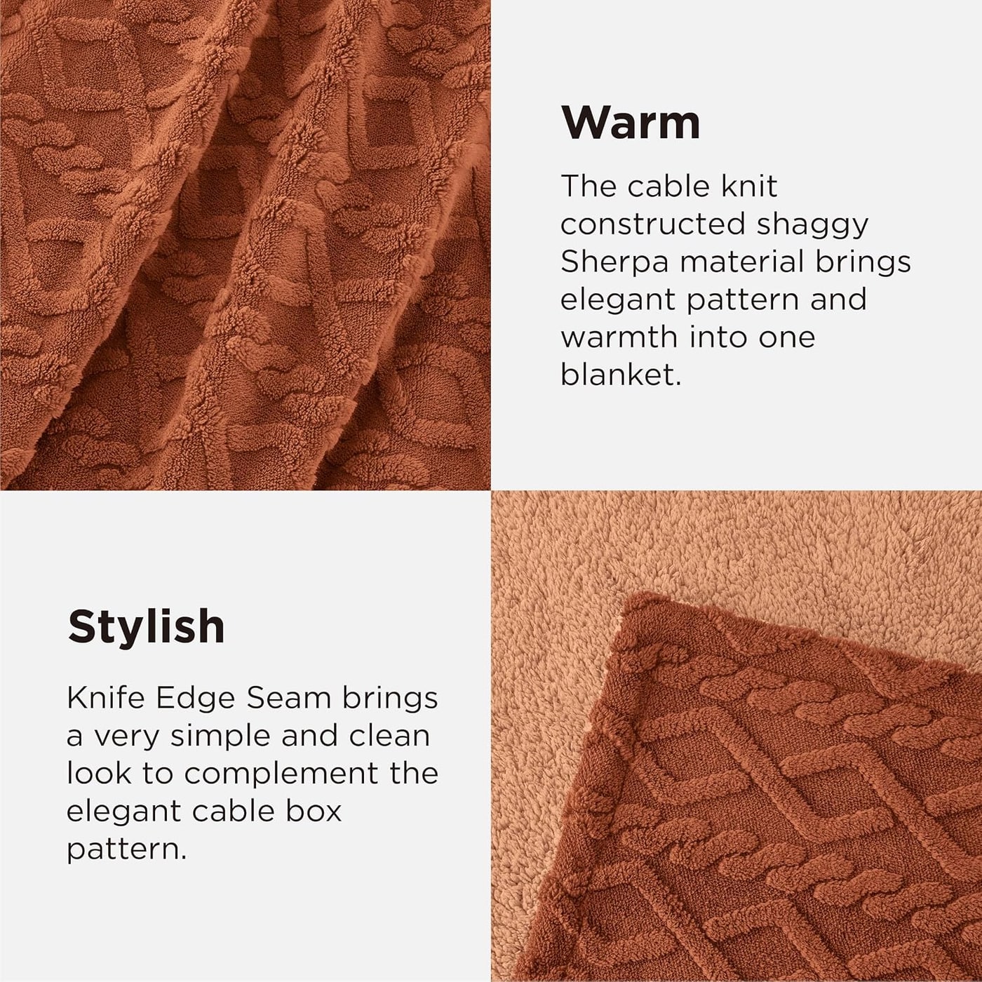 Cable Jacquard Sherpa Fleece Throw Blanket - Photo 4