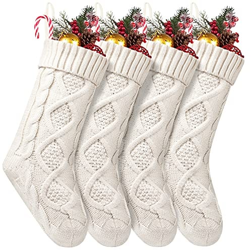 Cable Knit Christmas Stocking Set, 18 Inch (4-Pack) - Ivory