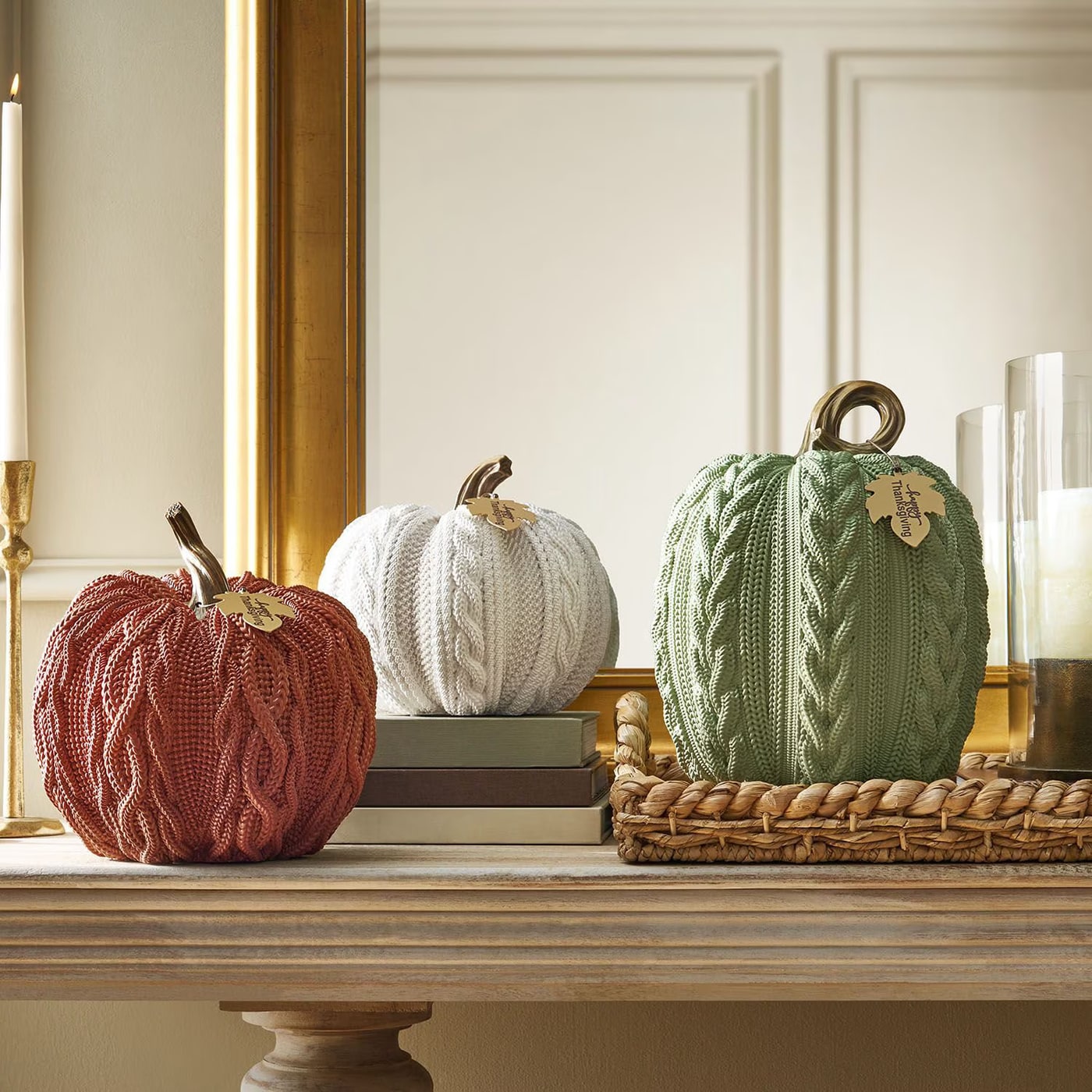 Cable-Knit Harvest Pumpkin Trio (Set of 3)