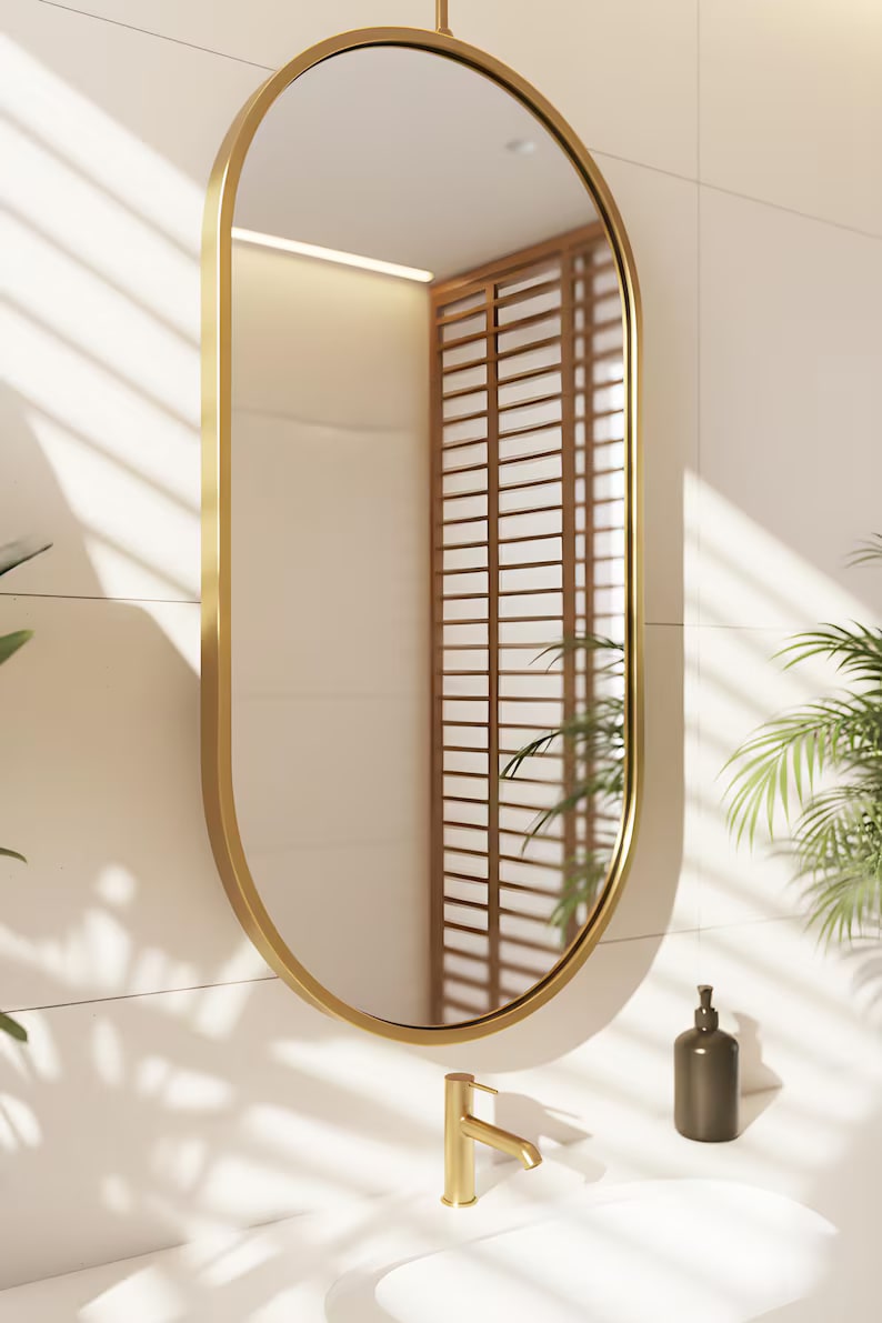 Ceiling-Mounted Oval Mirror with Metal Frame - Photo 3