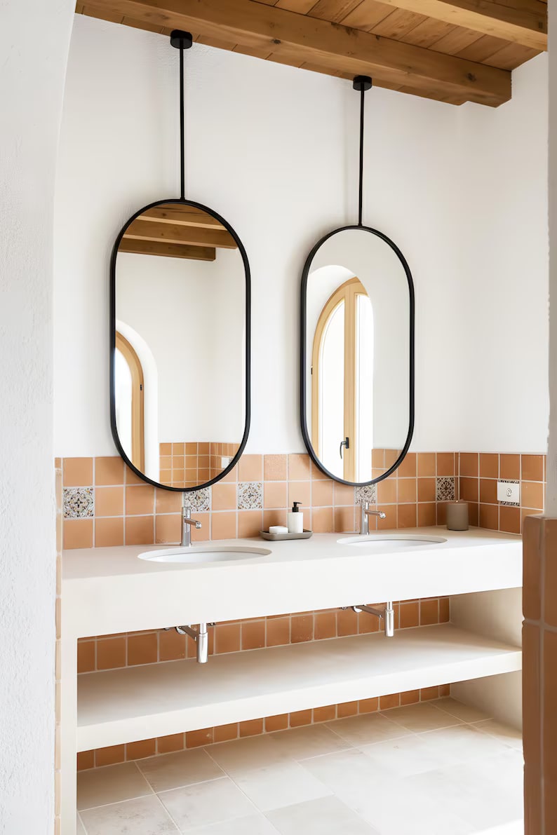Ceiling-Mounted Oval Mirror with Metal Frame - Photo 4