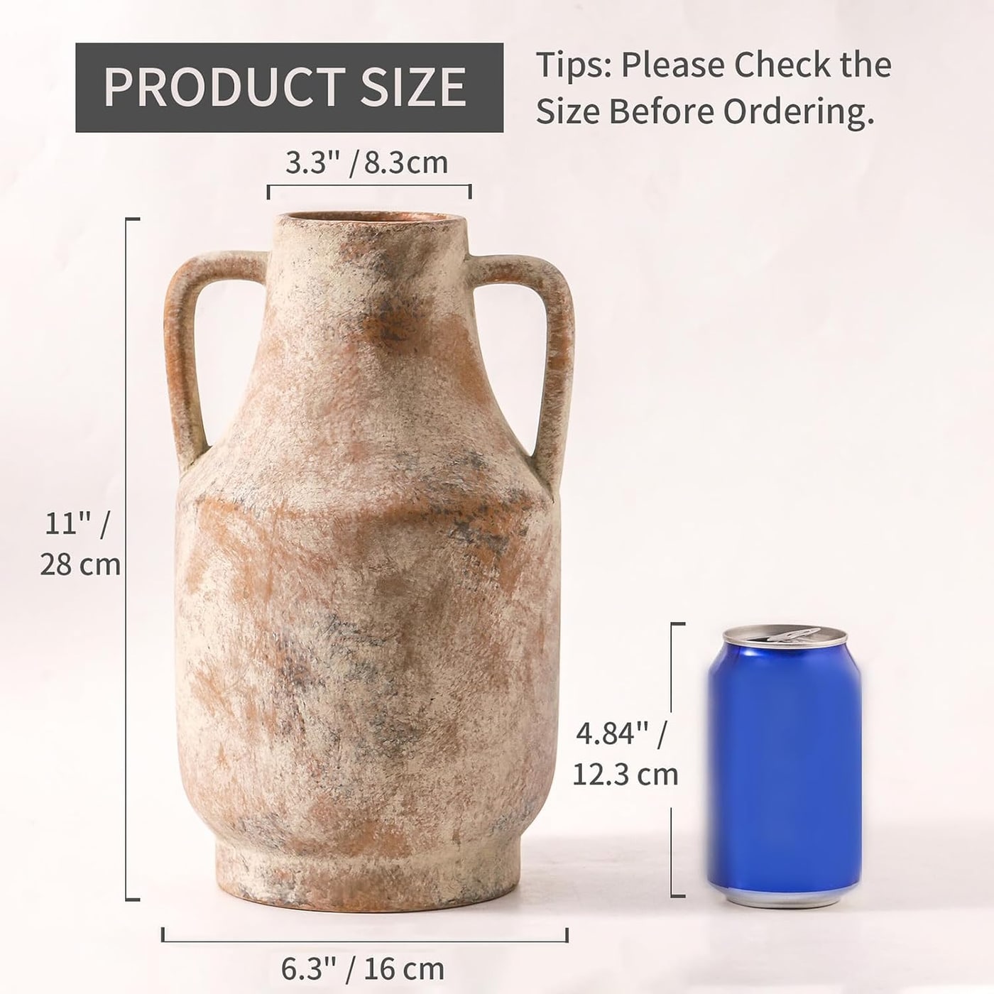 Handled Ceramic Terracotta Flower Vase - Photo 2