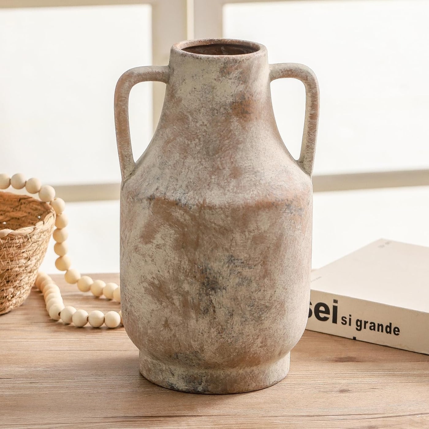 Handled Ceramic Terracotta Flower Vase - Photo 3