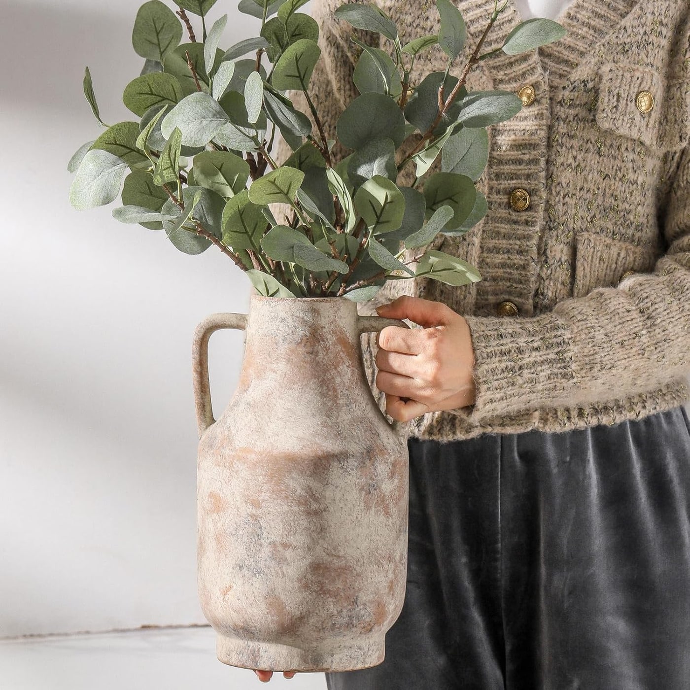 Handled Ceramic Terracotta Flower Vase - Photo 4
