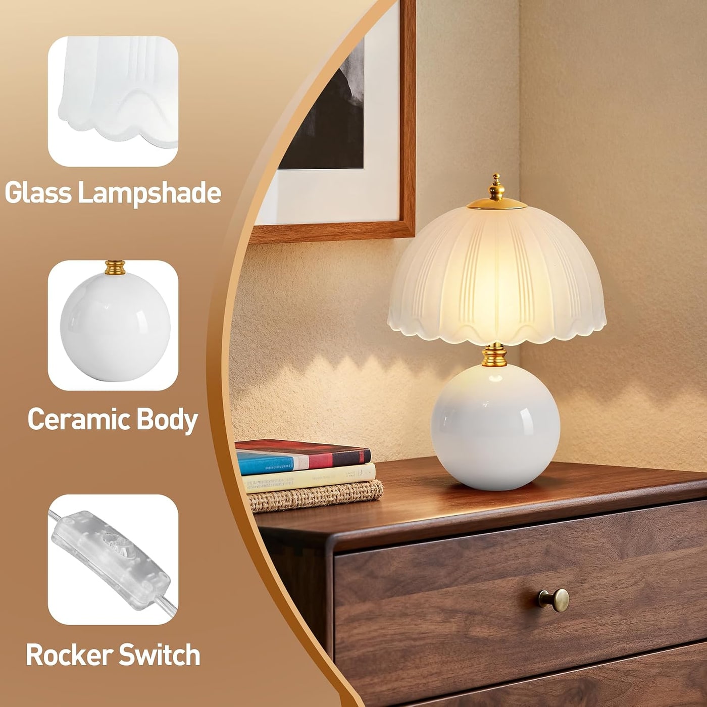 Ceramic Mushroom Table Lamp with Frosted Glass Shade - Photo 4