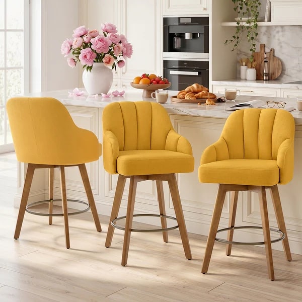 Channel-Tufted Swivel Bar Stool - Photo 3
