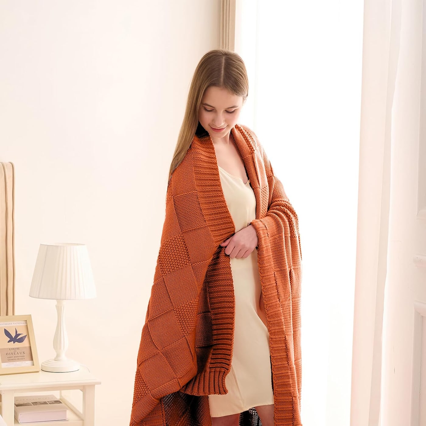 Chunky Checkered Knit Throw Blanket - Photo 2