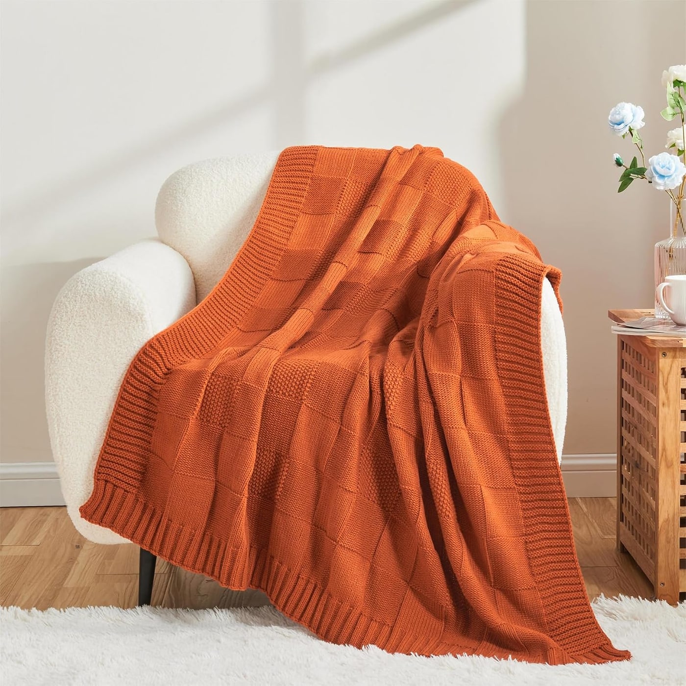 Chunky Checkered Knit Throw Blanket - Photo 3