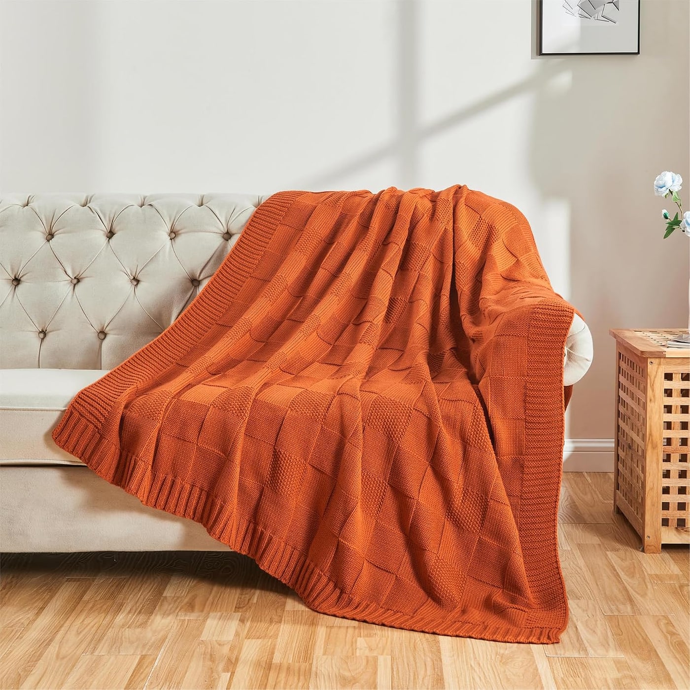 Chunky Checkered Knit Throw Blanket - Photo 4