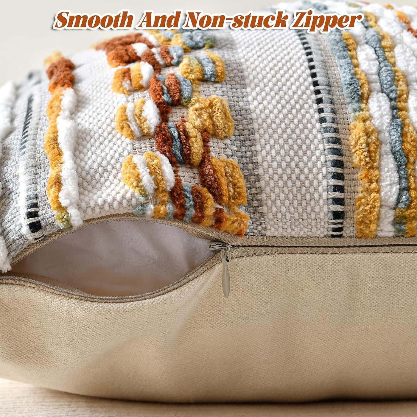 Striped Chenille Tassel Throw Pillow Cover - Photo 3
