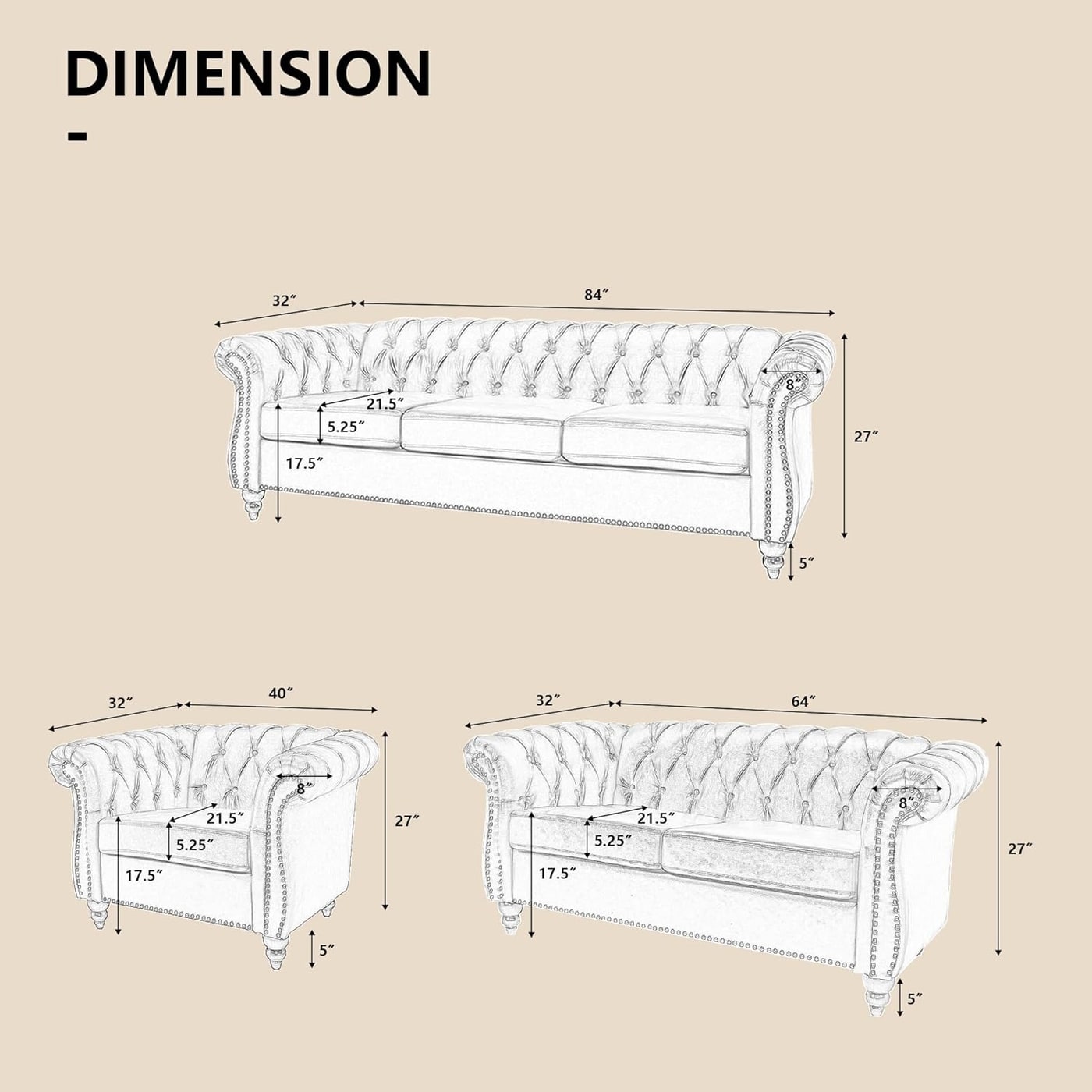 Chesterfield Three-Piece Living Room Set - Photo 2
