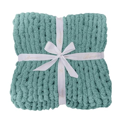 Chunky Chenille Cable Knit Throw Blanket - Light Teal