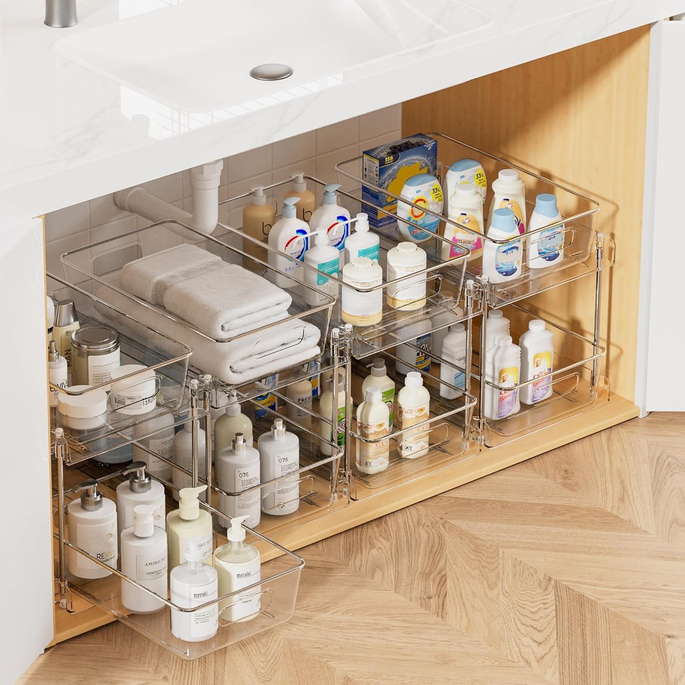 Clear Pull-Out Under Sink Organizer Set (4-Pack)