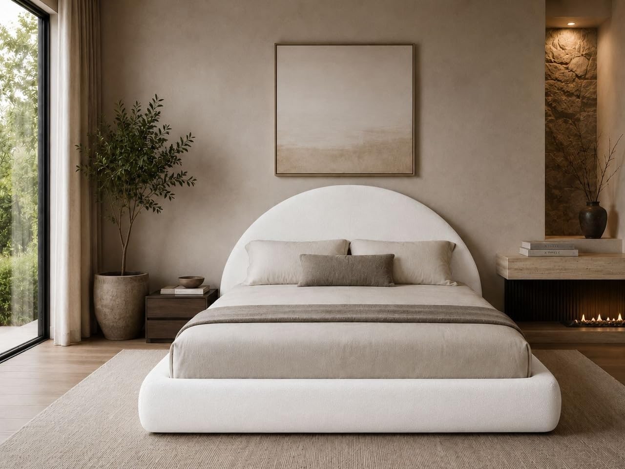 Half-Circle Modular Cloud Frame Bed Base - White Linen