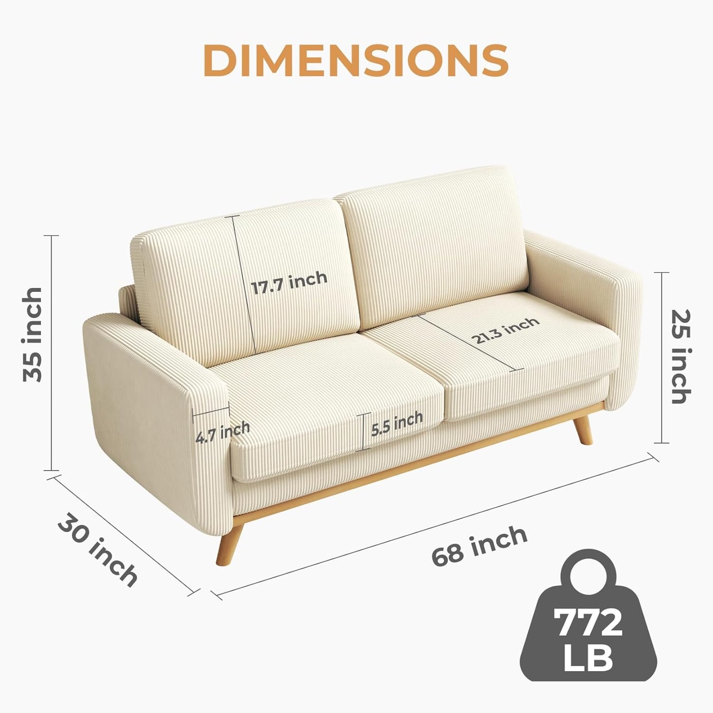 68" Corduroy Loveseat with Deep Seat - Photo 2