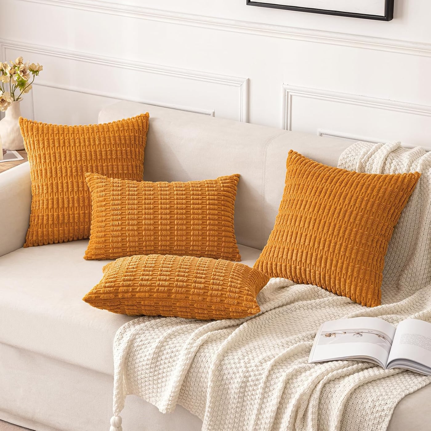 Corduroy Striped Throw Pillow Covers, 18x18 (Set of 2) - Photo 2
