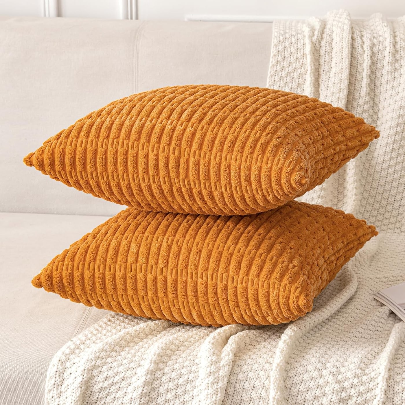 Corduroy Striped Throw Pillow Covers, 18x18 (Set of 2) - Photo 3