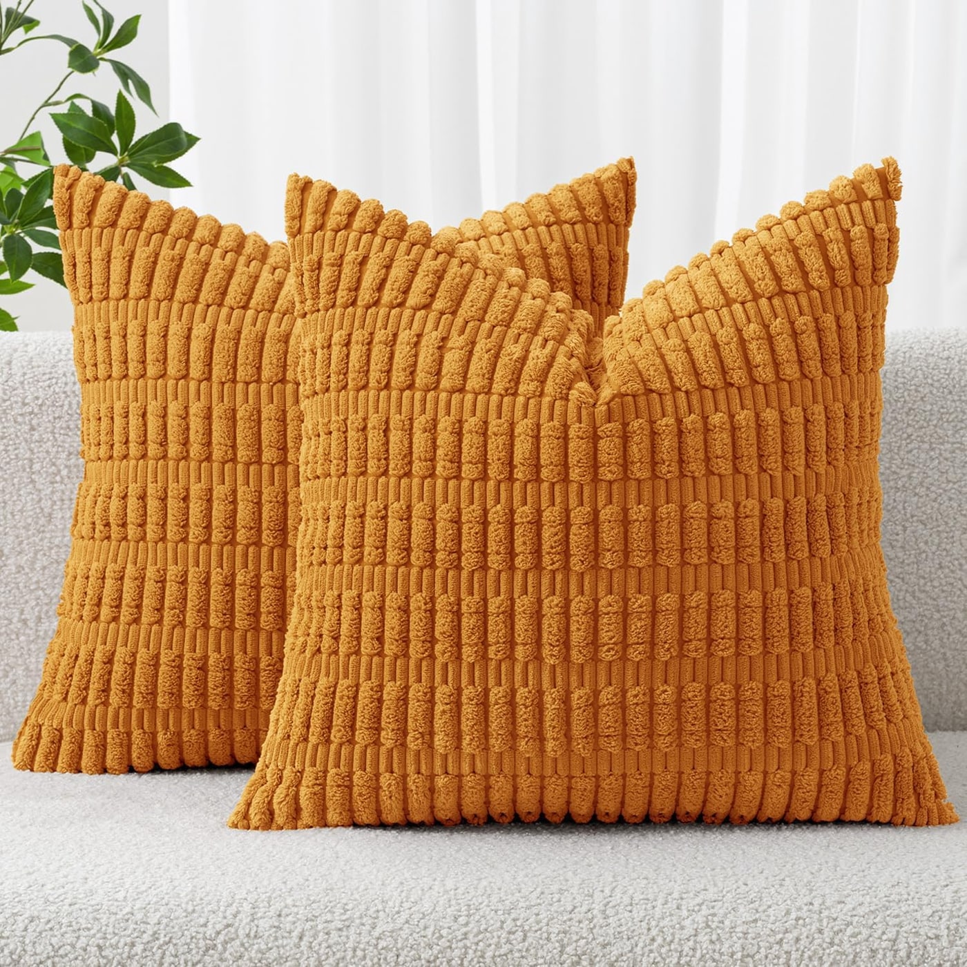 Corduroy Striped Throw Pillow Covers, 18x18 (Set of 2) - Burnt Orange