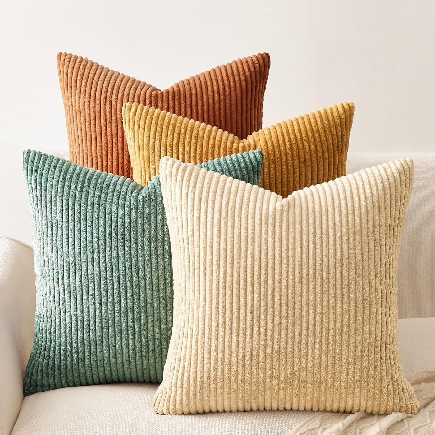 Corduroy Striped Throw Pillow Covers, Set of 4