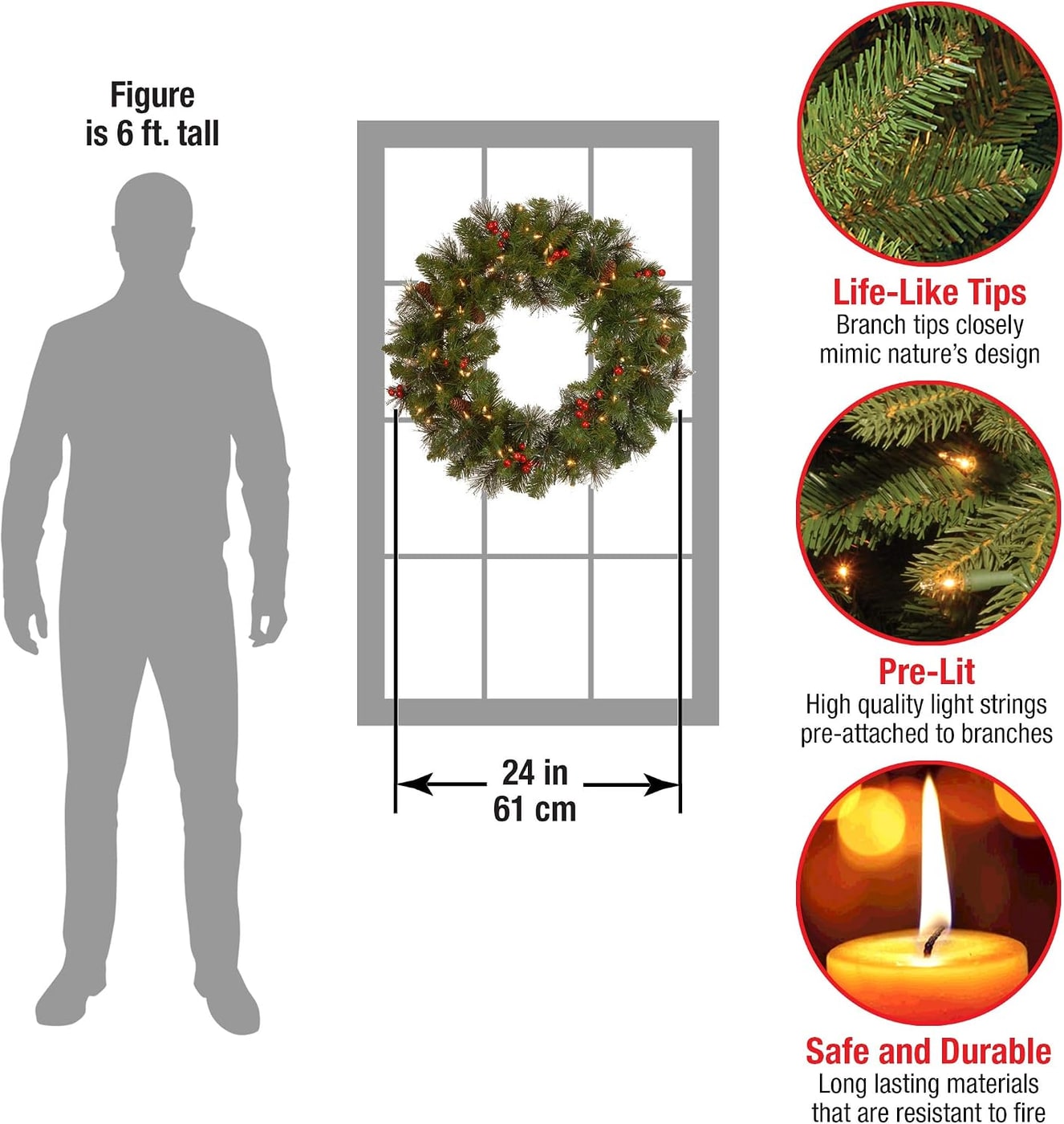 24-Inch Pre-Lit Crestwood Spruce Holiday Wreath - Photo 3