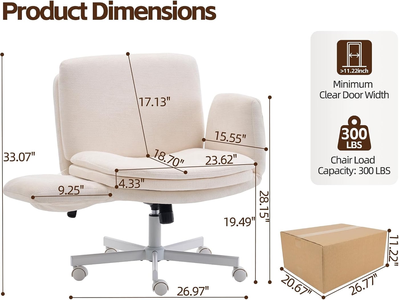 Criss Cross Swivel Vanity Chair with Adjustable Armrests - Photo 2