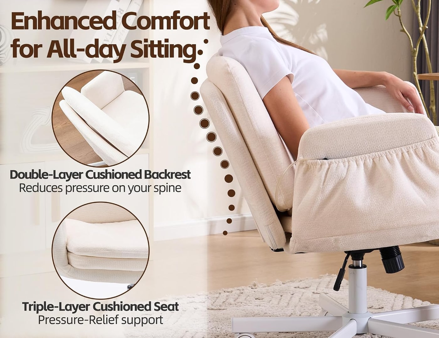 Criss Cross Swivel Vanity Chair with Adjustable Armrests - Photo 3
