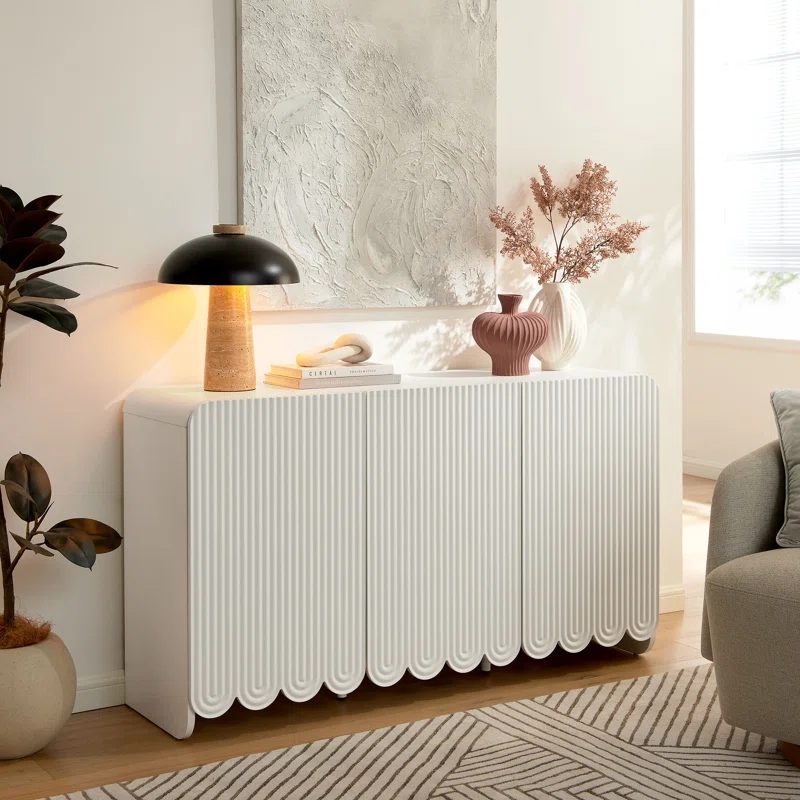 Dahlia Fluted Scalloped Sideboard Cabinet - White