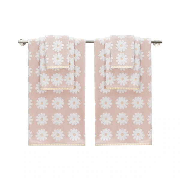 Daisy Field Six-Piece Cotton Towel Set - Green Frost