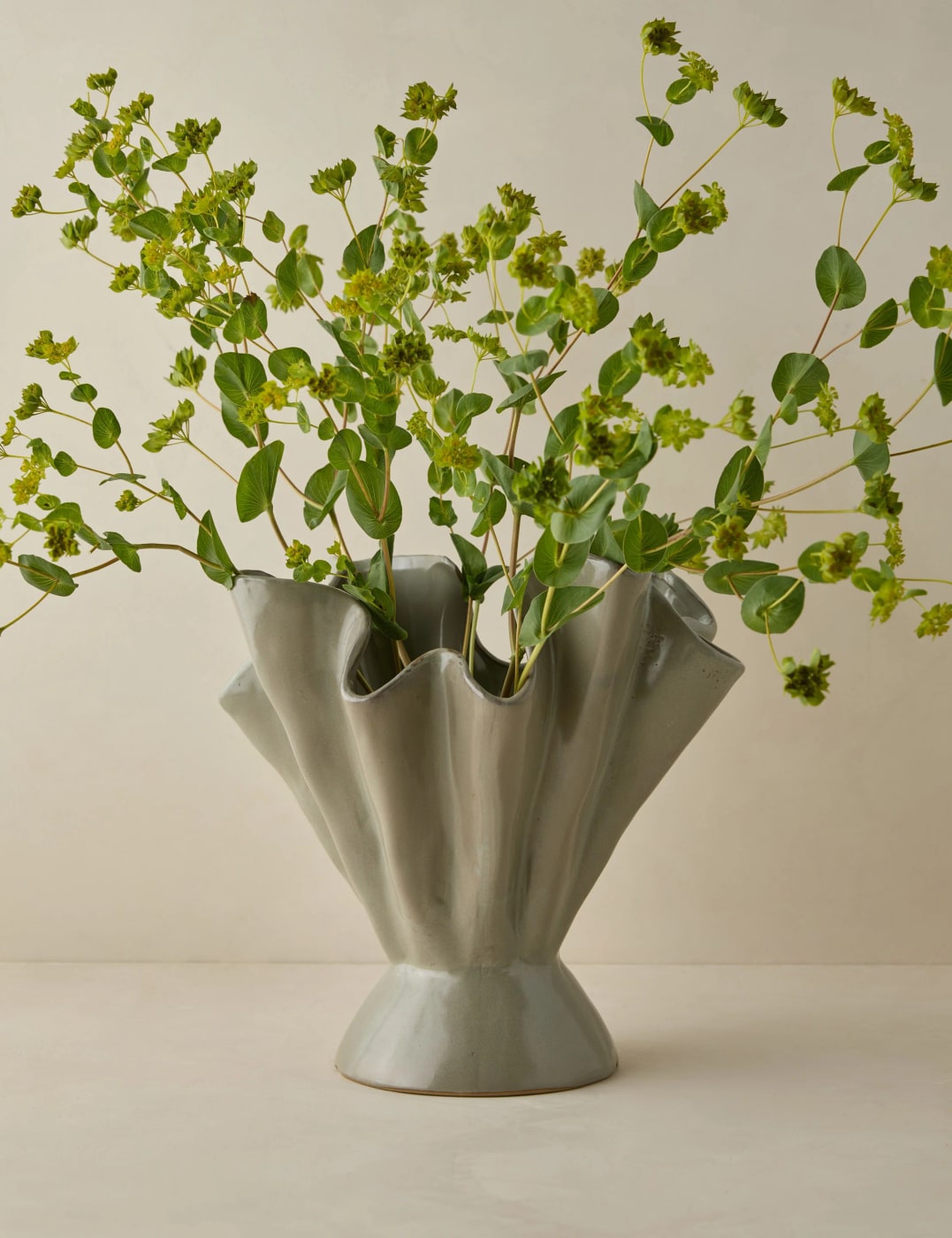 Ruffled Stoneware Darcia Vase - Green