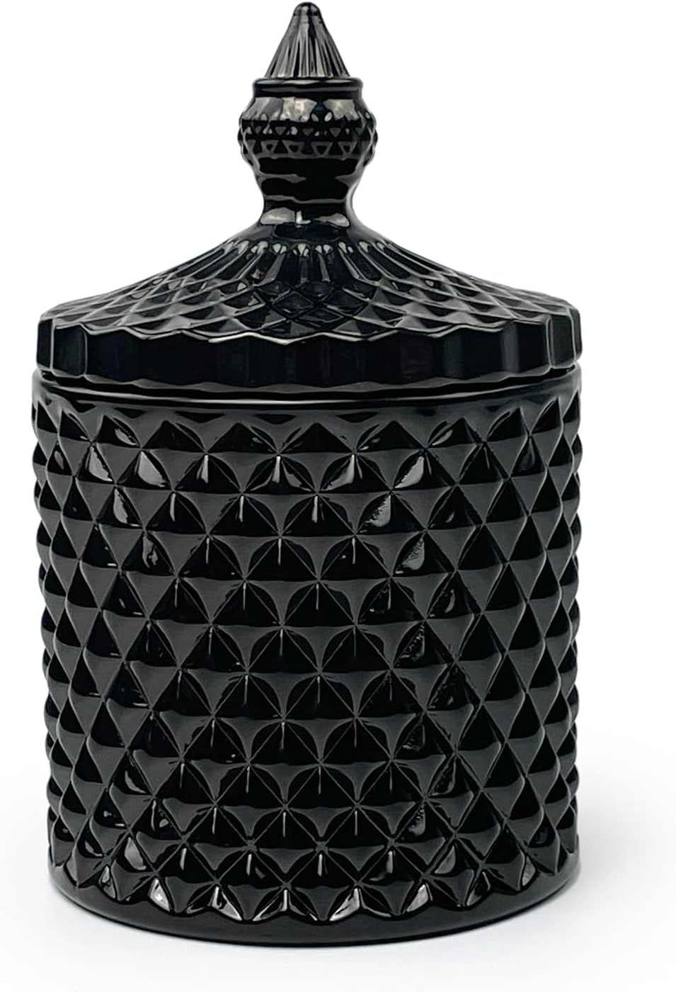 Diamond-Embossed Glass Storage Jar with Lid - Pointed Cylinder / Black
