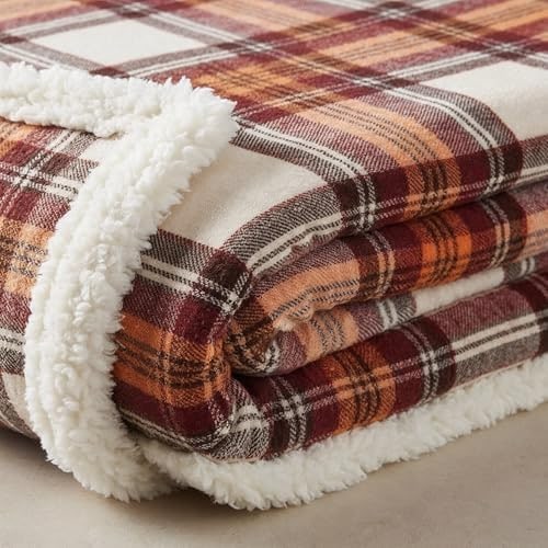 Reversible Plaid Sherpa Throw Blanket - Photo 3