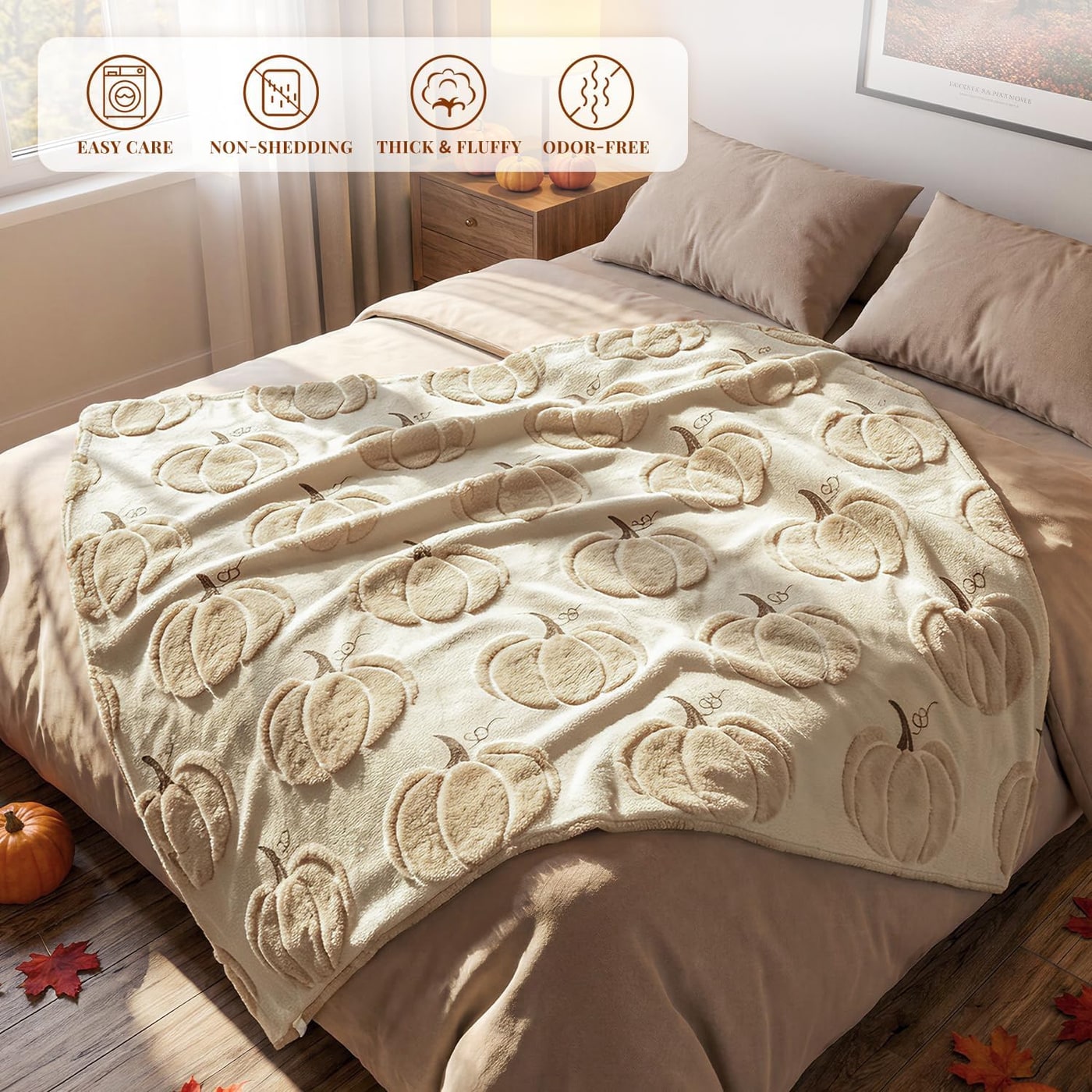Embroidered Pumpkin Sherpa Throw Blanket - Photo 3