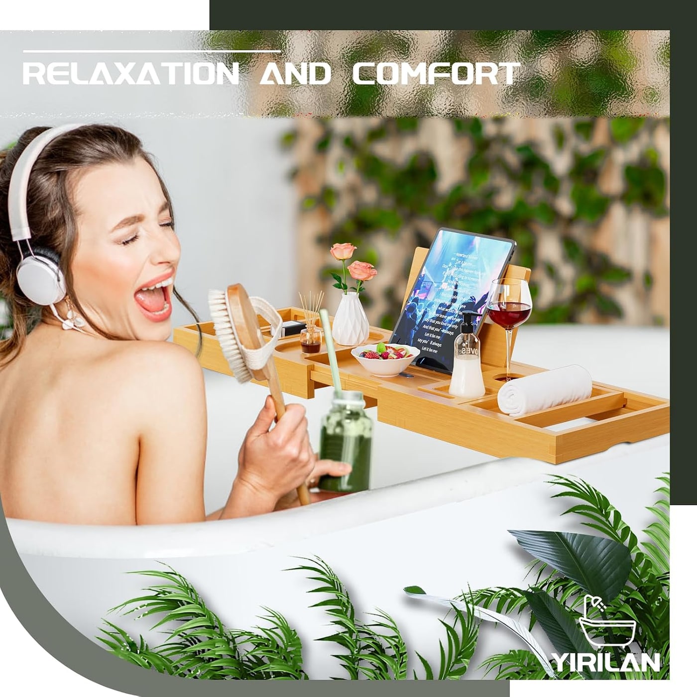Expandable Bamboo Bath Tray with Book Rest - Photo 2