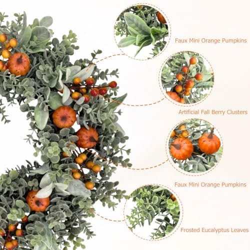 Eucalyptus Pumpkin Fall Wreath with Berries - Photo 3