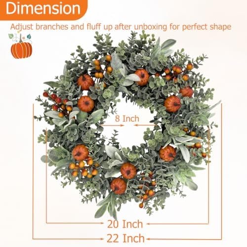 Eucalyptus Pumpkin Fall Wreath with Berries - Photo 4