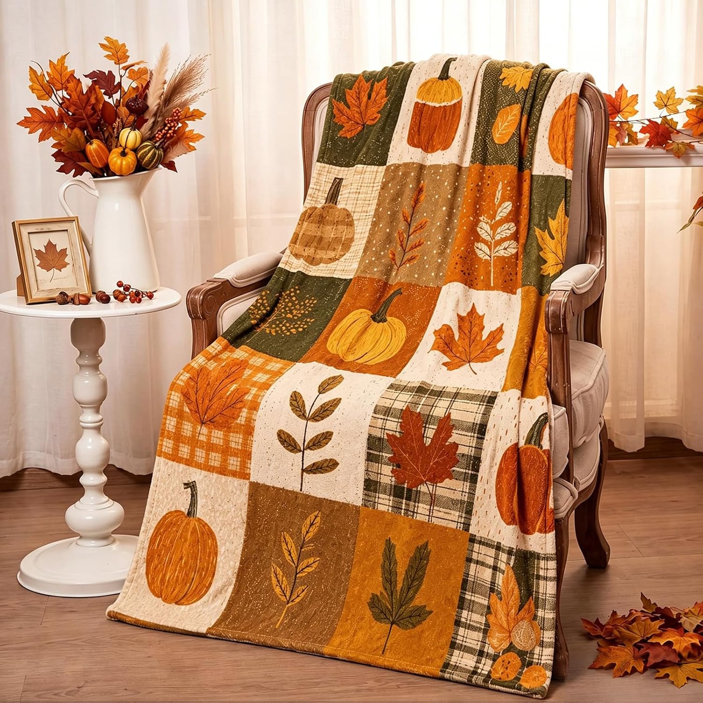 Autumn Plaid Flannel Throw Blanket - Orange, Yellow and Brown / Fall Checker