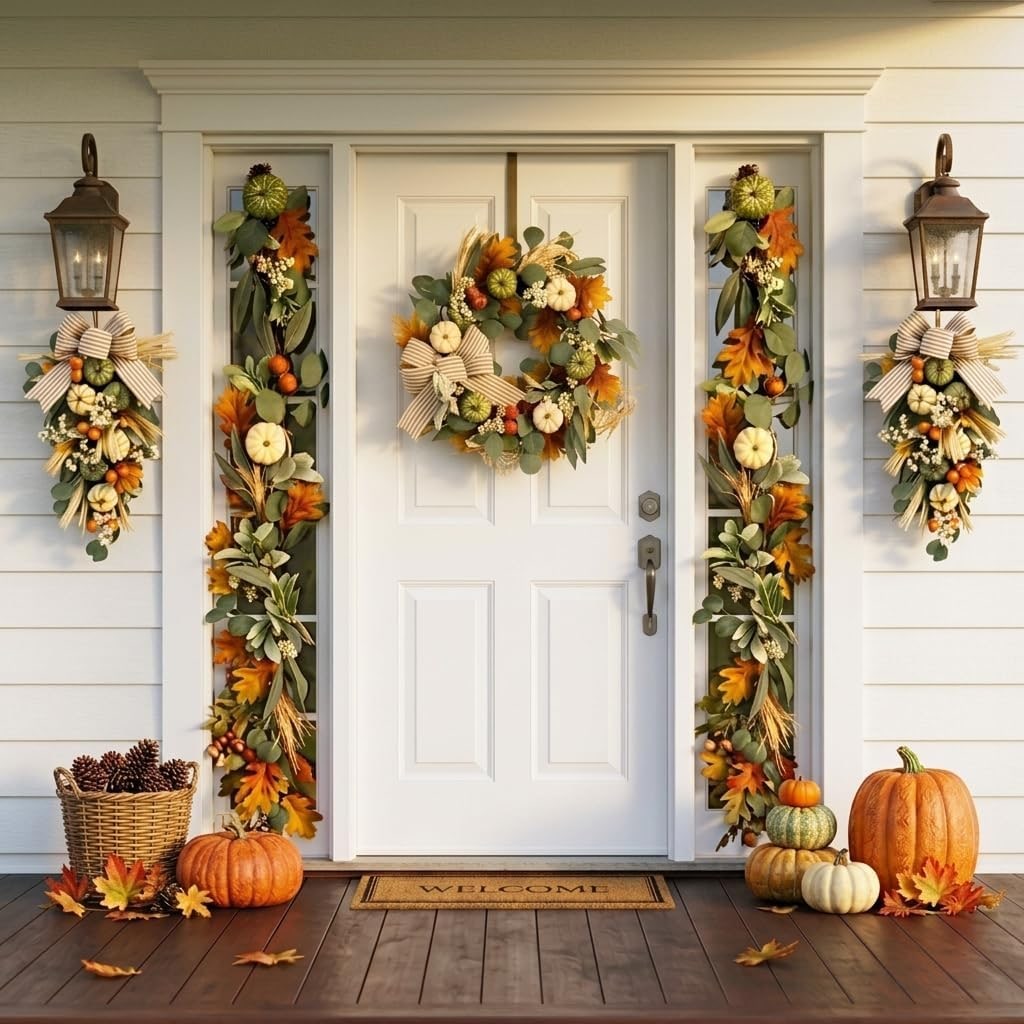 20" Fall Wreath with LED Lights and Pumpkin Bow - Photo 3