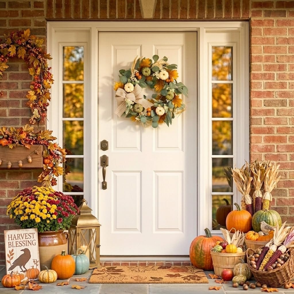 20" Fall Wreath with LED Lights and Pumpkin Bow - Photo 4
