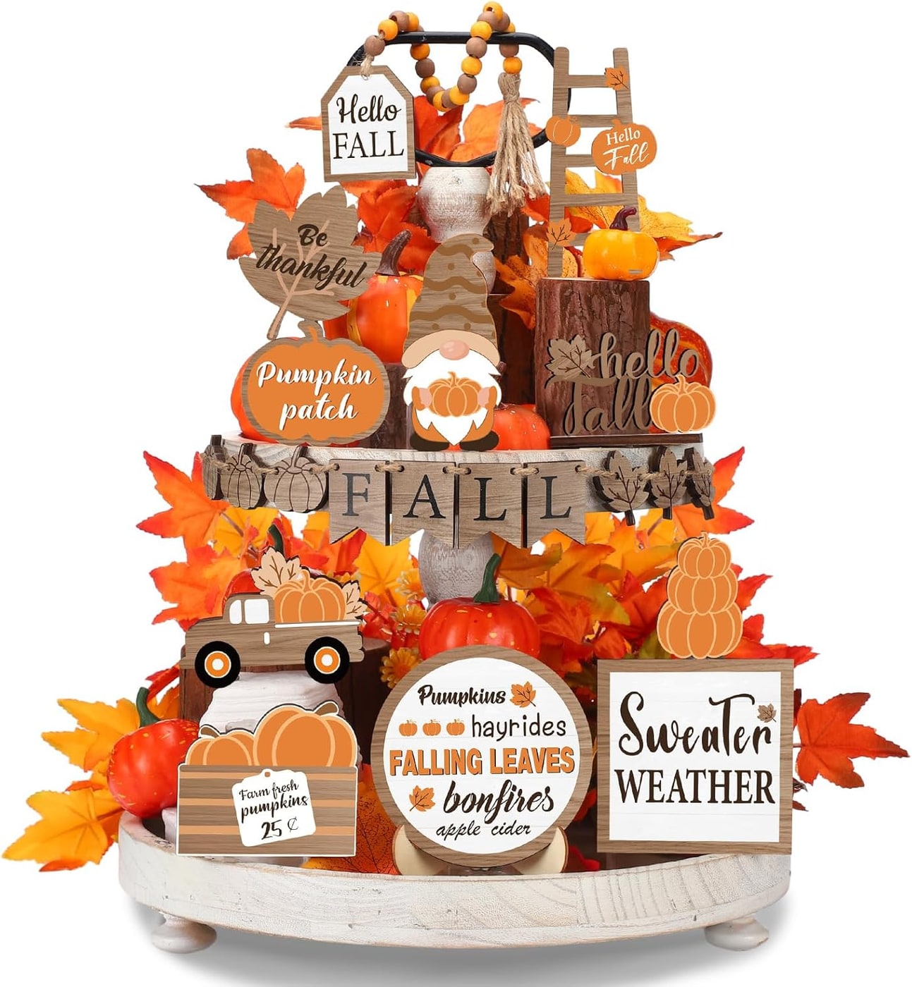 21-Piece Hello Fall Tiered Tray Decor Set