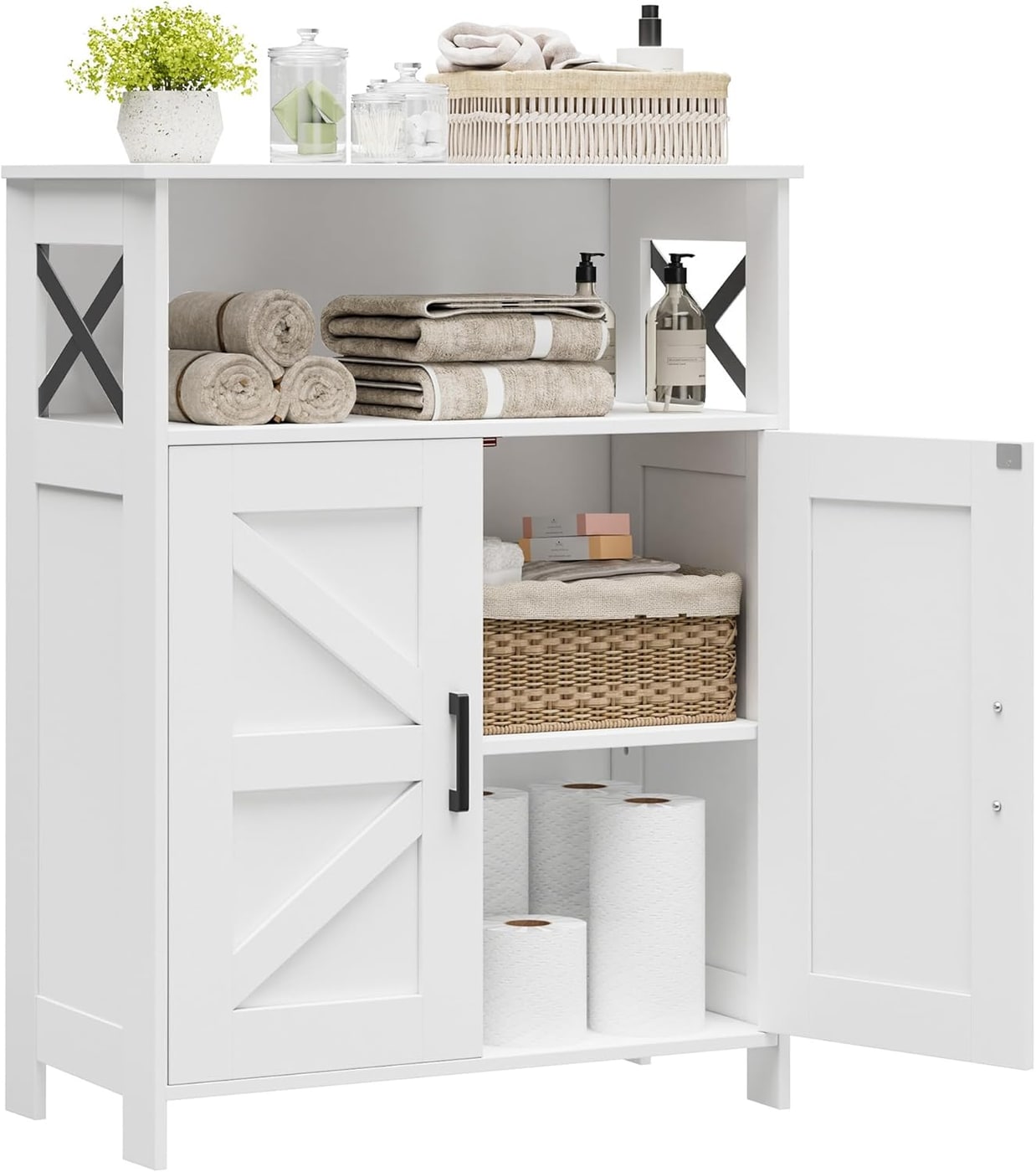 Freestanding Farmhouse Storage Cabinet with Barn Doors - White