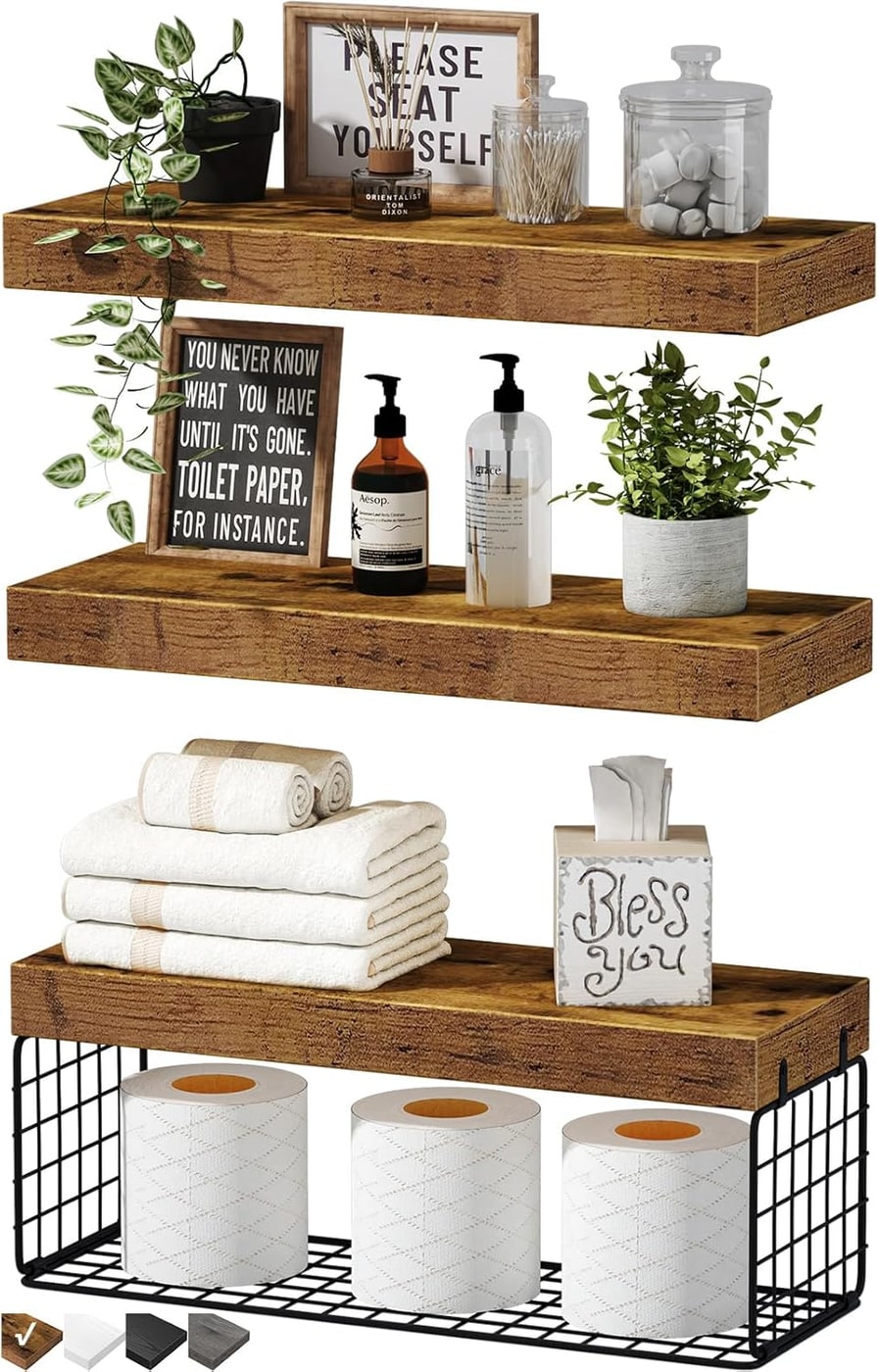 Farmhouse Over-Toilet Floating Shelf Set of 3