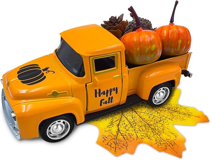Farmhouse Vintage Metal Truck Tiered Tray Decor - Pumpkin - Orange